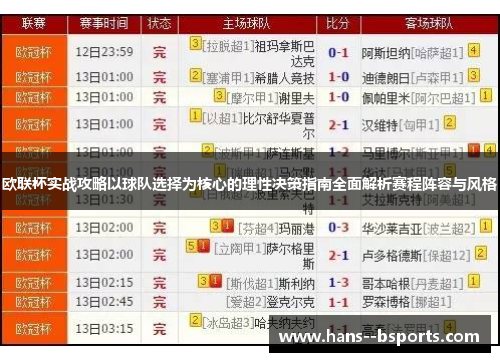 欧联杯实战攻略以球队选择为核心的理性决策指南全面解析赛程阵容与风格